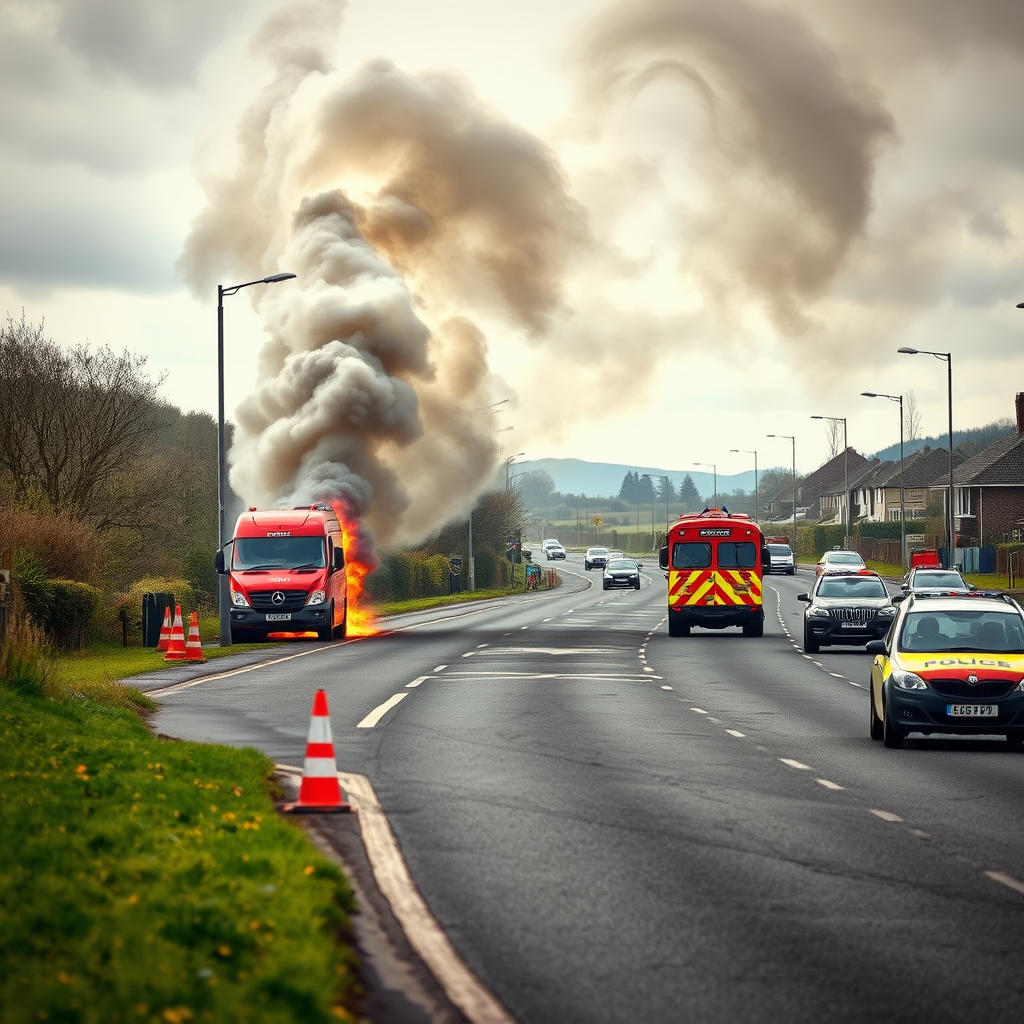 Breaking: Car fire sparks disruption on A465 road